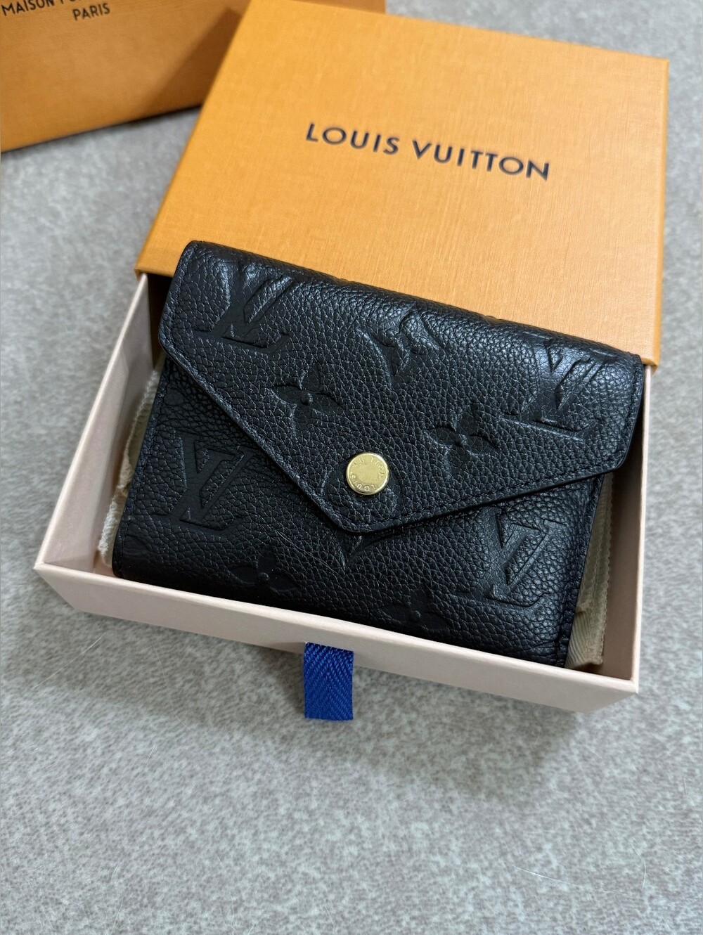 Louis Vuitton Black Embossed Monogram Victorine Wallet with Gold Snap